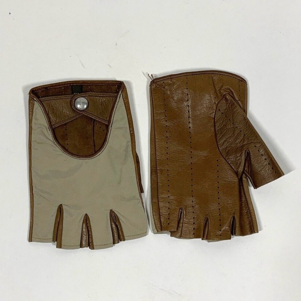 Men's Brown Leather Driving Gloves - Fingerless Style